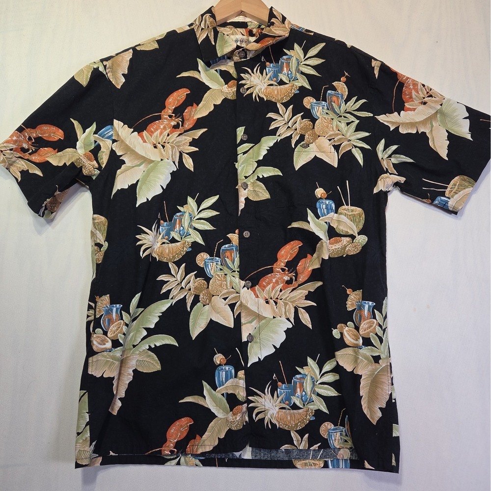 Campia Moda Men's M Hawaiian Shirt Lobster Cocktail Tropical Black Camp Shirt